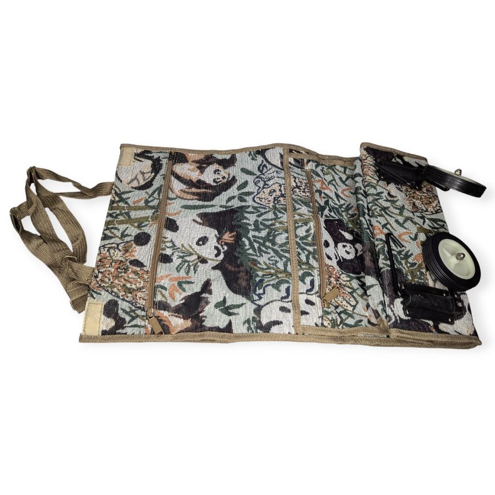 Pioneer Express Panda Animal Print Tapestry Foldable Wheeled Tote 22" x 13" x 5"